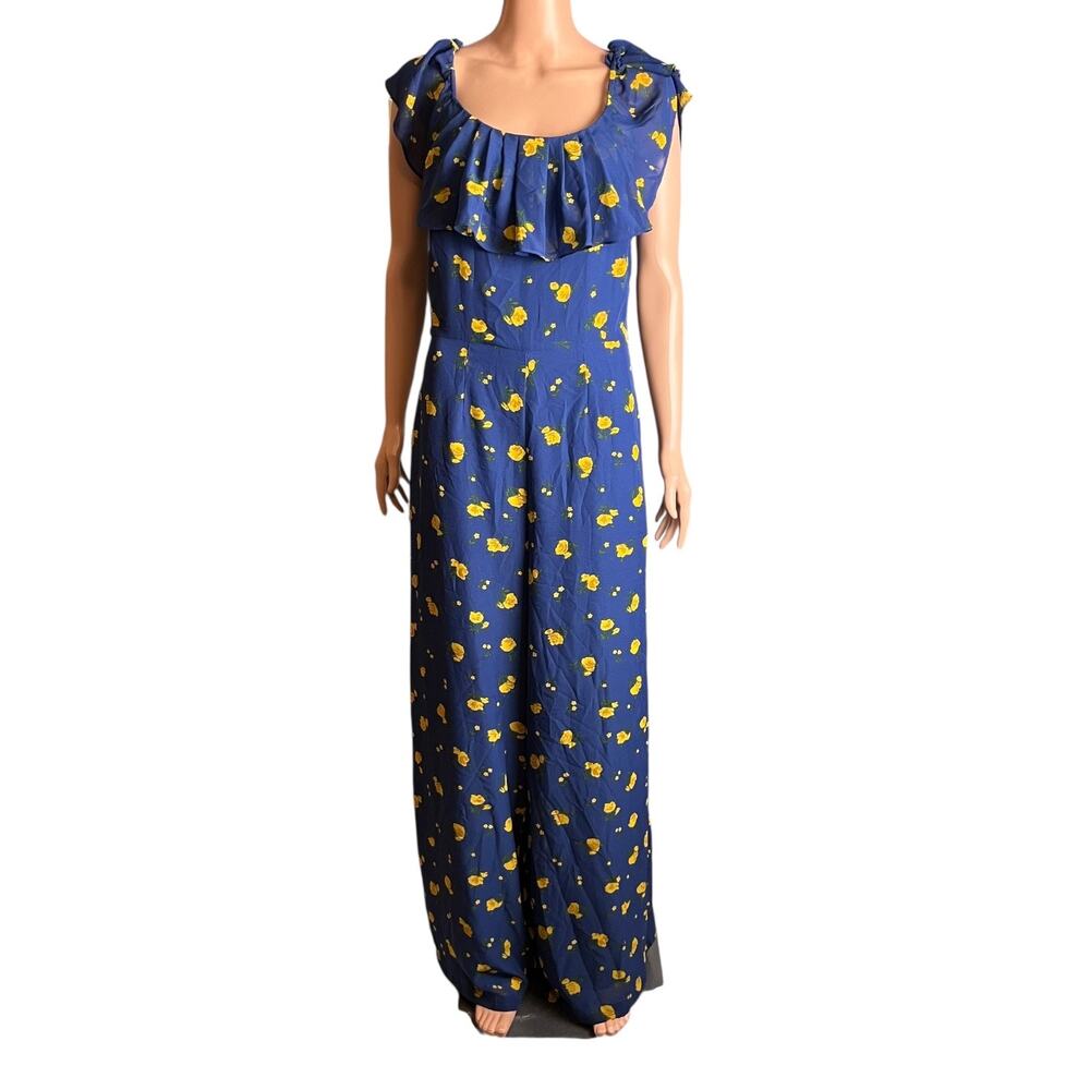 Betsey Johnson Floral Jumpsuit Wide Legs 8 Chiffon Ruffle Collar Quiet Luxury